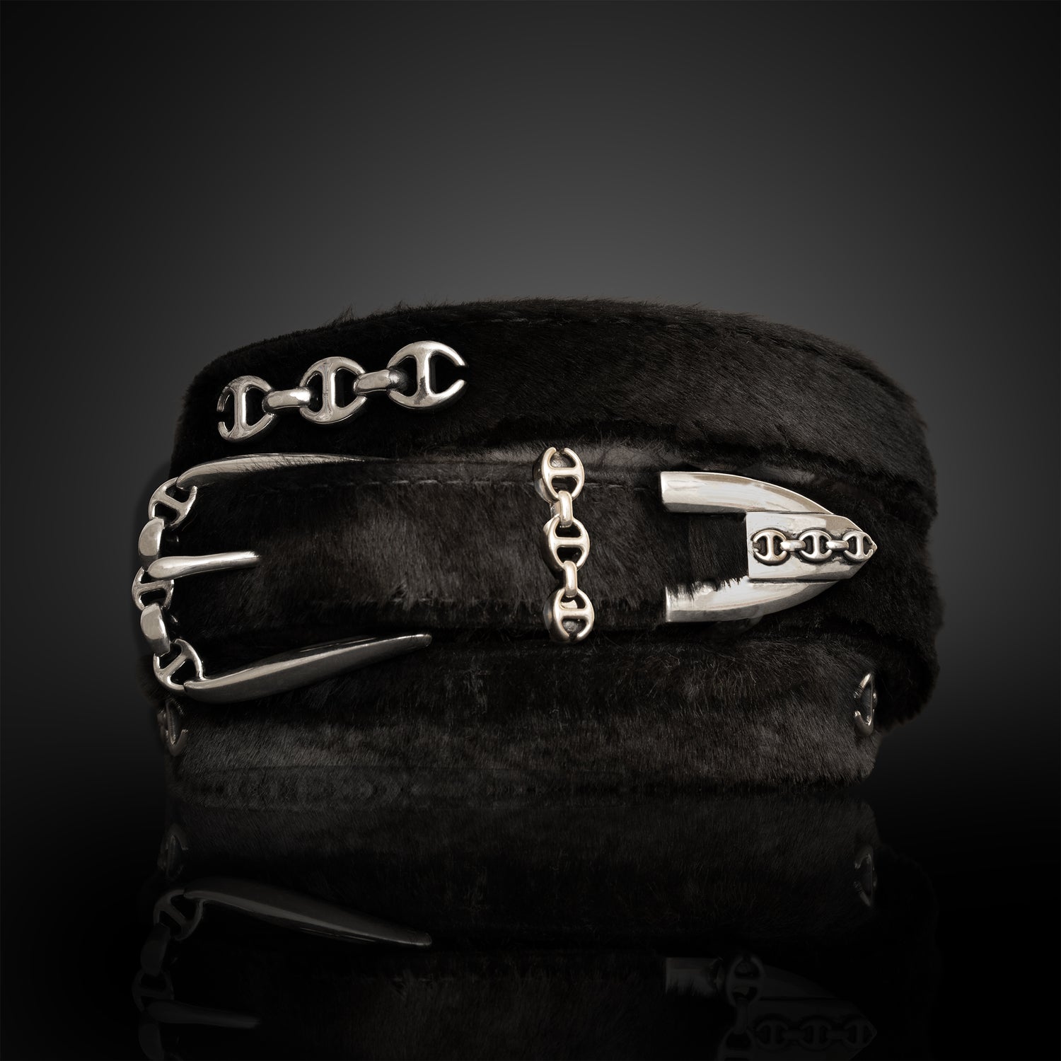 BLACK LAMB FUR WESTERN BELT