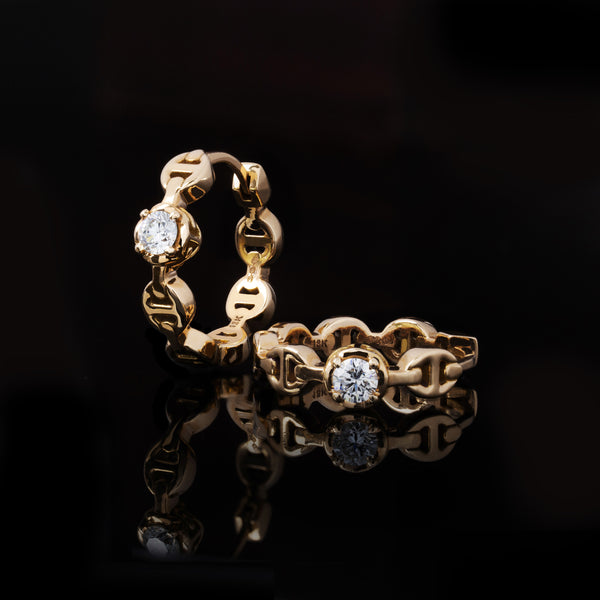 Micro Tri-Link Huggie with Diamonds