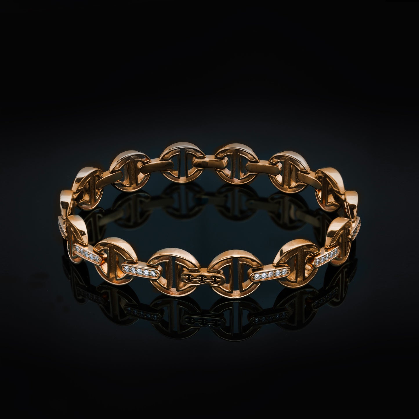 MMV SMALL LINK BRACELET WITH DIAMOND BRIDGES