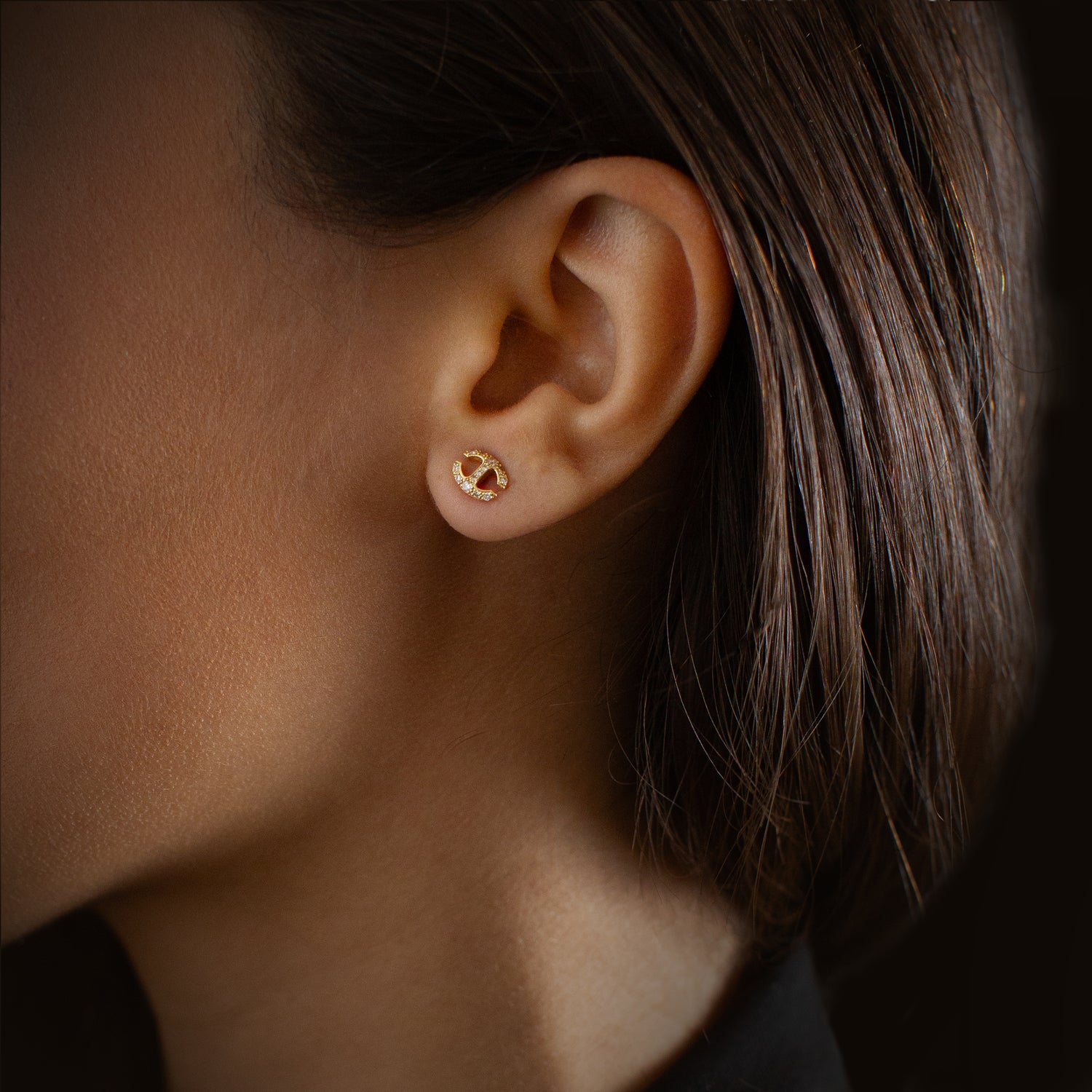 Small Link Studs with Diamonds