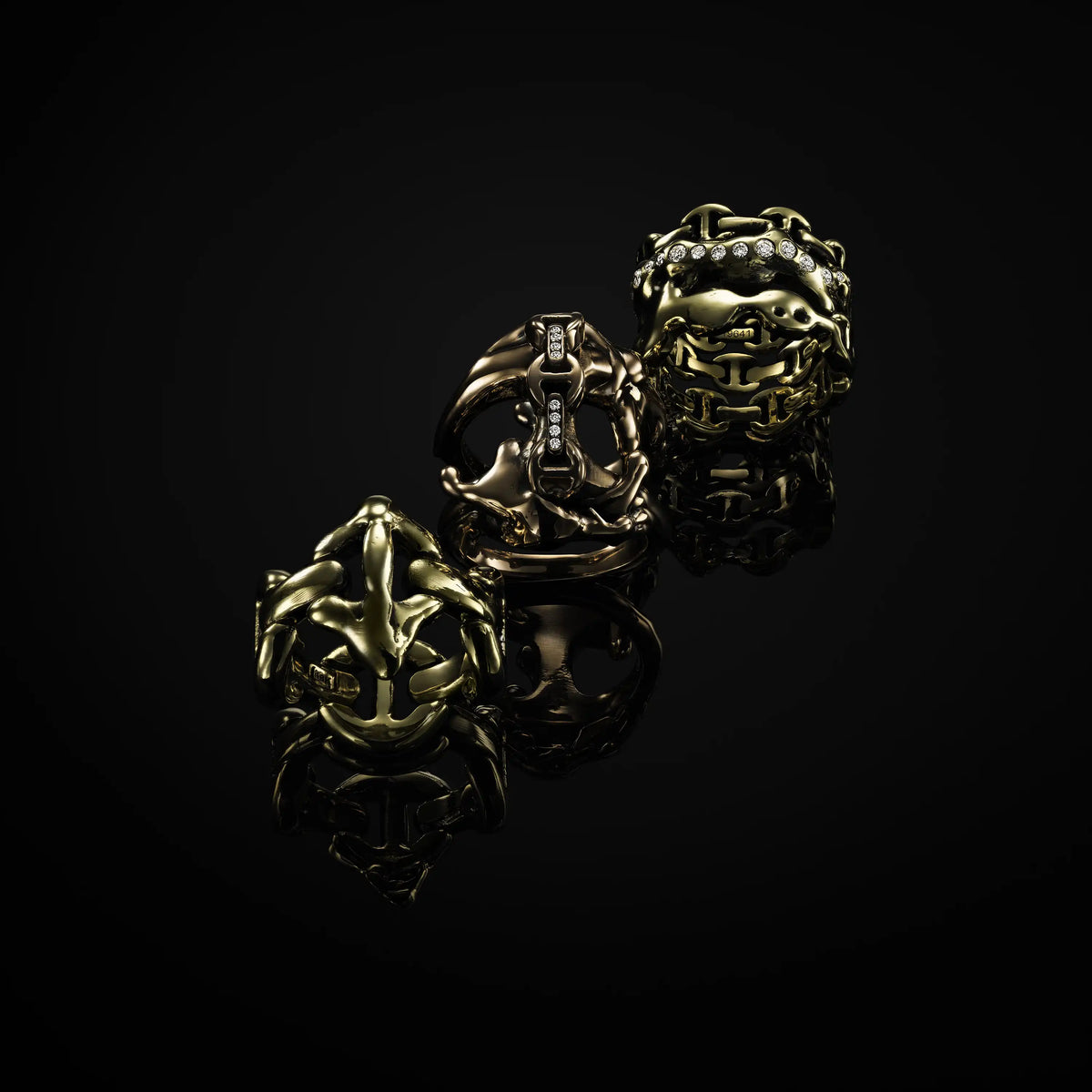 Three Sacred rings by HOORSENBUHS in yellow and rose gold with diamonds