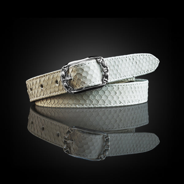 Genuine Snakeskin signed belt buff ivory blush Python Belt with Covered Buckle - w.kleinberg main image 4