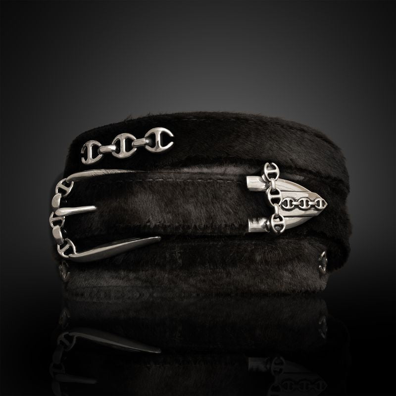 BLACK LAMB FUR WESTERN BELT